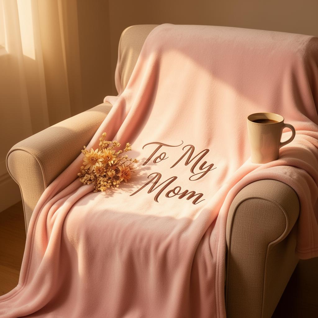 To My Mom personalized blanket on armchair