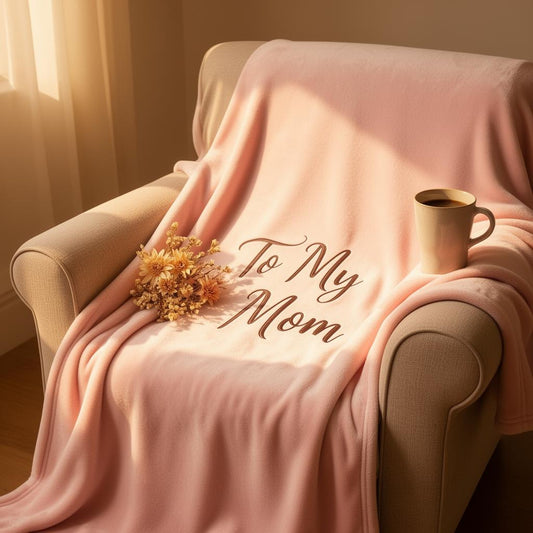 To My Mom personalized blanket on armchair